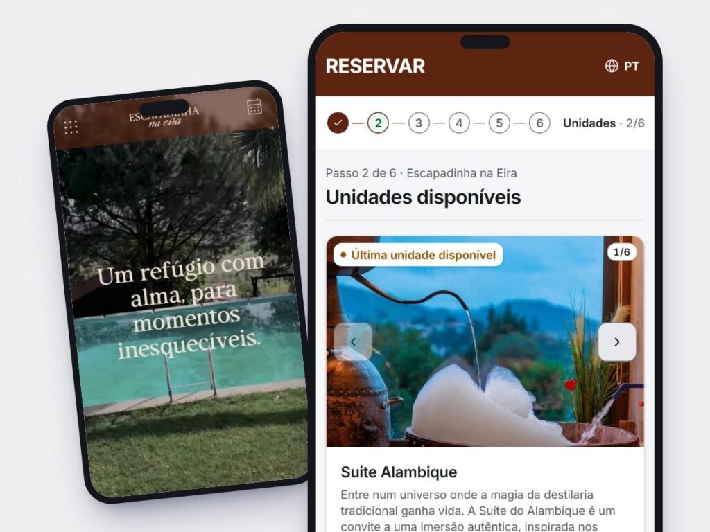 Website da Escapadinha na Eira e o motor de reservas no telemóvel