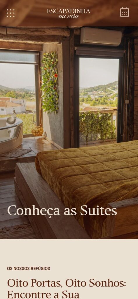 Website da Escapadinha na Eira no telemóvel