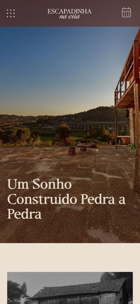 Website da Escapadinha na Eira no telemóvel