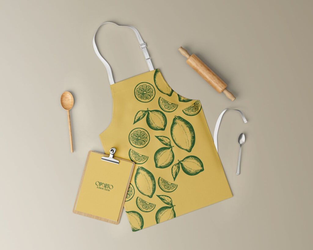 Avental amarelo com ilustrações de limões